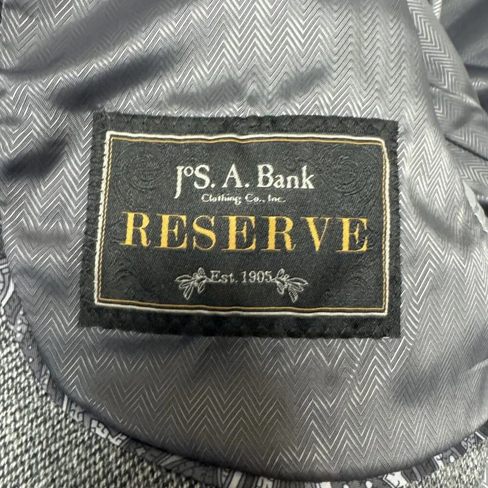 Jos A Bank Reserve Blazer 42S Gray Herringbone Italian Wool Cashmere Sport Coat
